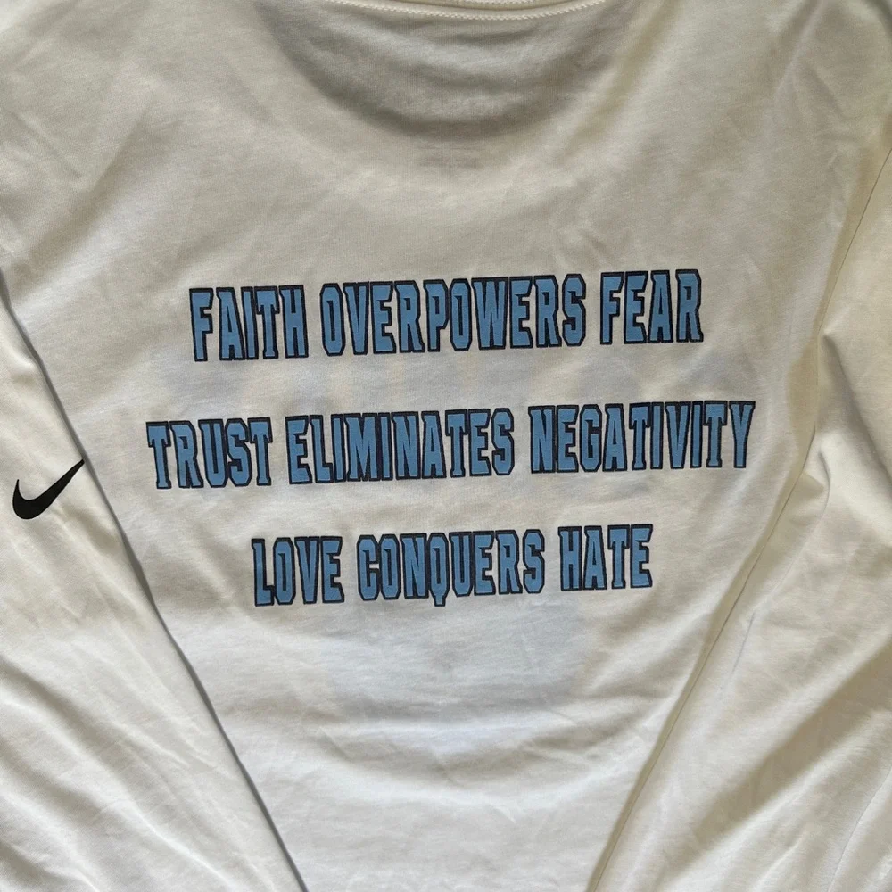 Nike White and Blue Long Sleeve Tee with Bold Print - Picture 5 of 6